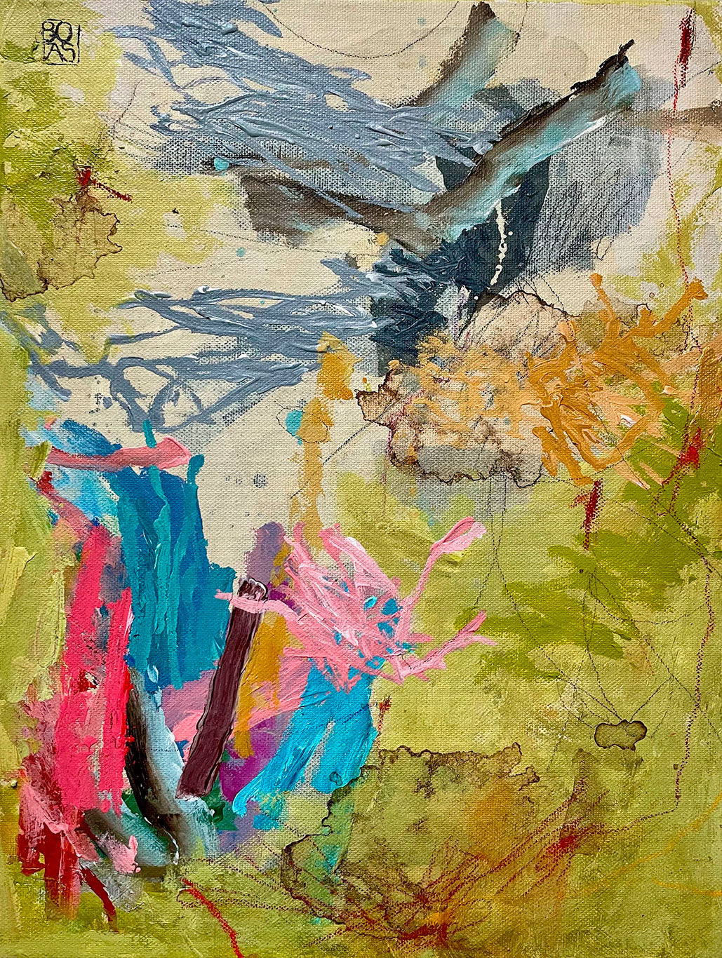 libélula de oro entre los dientes / acrilico sobre tela 40 x 30 cm.